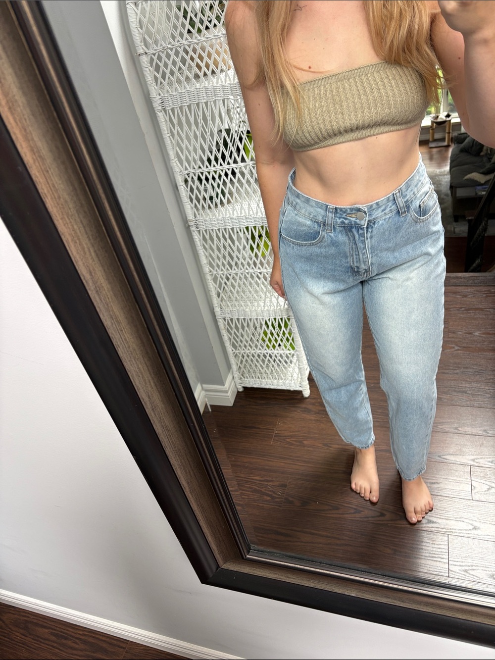 SHEIN Light Blue High-Rise Mom Jeans